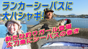 ランカーシーバスに大ハシャギ_太刀魚指4本80シーバス_天草龍ヶ岳・大矢野